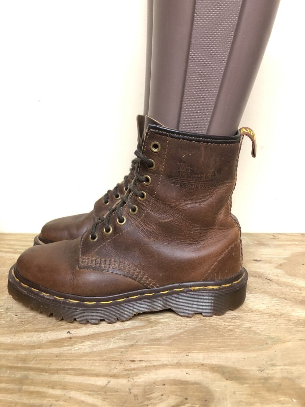 Vintage Doc Dr Martens Boots Womens 5 Brown Leather Crazy Horse Combat Grunge